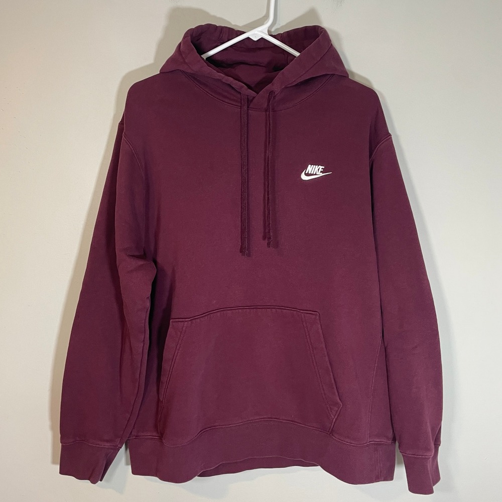 Nike Sportswear Club Fleece Pullover Hoodie Burgundy XL Embroidered Logo